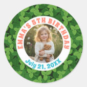 Aangepaste bladeren & foto verjaardag ronde sticker (Voorkant)