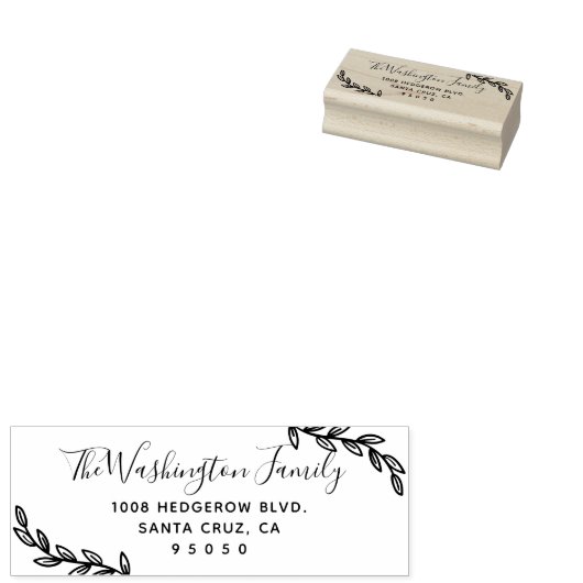 Aangepaste bladeren & script familienaam retouradr rubberstempel (Gestempeld)