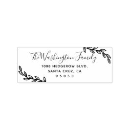 Aangepaste bladeren & script familienaam retouradr rubberstempel