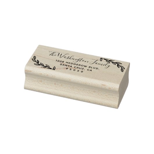 Aangepaste bladeren & script familienaam retouradr rubberstempel (Stempel)
