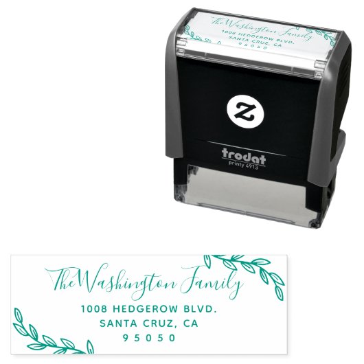 Aangepaste bladeren & script familienaam retouradr zelfinktende stempel (In situ)