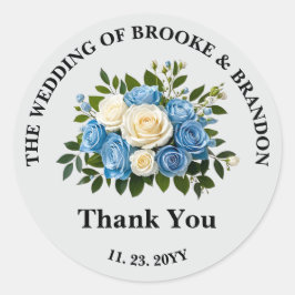 Aangepaste Blauw en Wit Bloemen Huwelijk Dank u Ronde Sticker