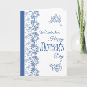 Aangepaste Blauw en Wit Bloemen Moederdag Kaart
