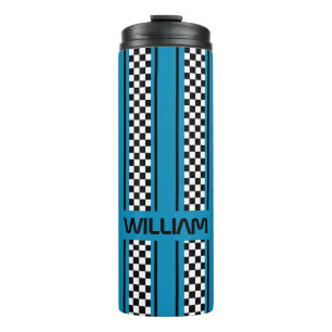 Aangepaste blauw en zwart race sport streep thermosbeker