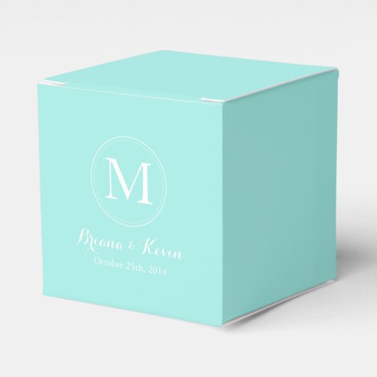 Aangepaste blauw gekleurde Monogram Favor Boxes Bedankdoosjes (Voorkant Zijde)