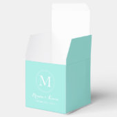 Aangepaste blauw gekleurde Monogram Favor Boxes Bedankdoosjes (Geopend)