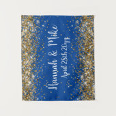 Aangepaste Blauw Goud Huwelijk Achtergrond Foto Bo Wandkleed (Voorkant)