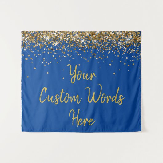 Aangepaste Blauw Goud Verjaardagsfeest Foto Booth Wandkleed (Voorkant (horizontaal))