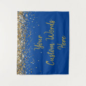 Aangepaste Blauw Goud Verjaardagsfeest Foto Booth Wandkleed (Voorkant)