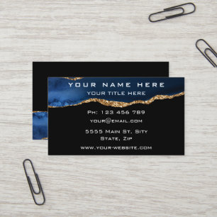 Aangepaste Blauw Goud Zwart Business Card Template Visitekaartje