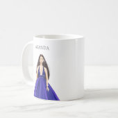 aangepaste blauw, meisje tekening koffiemok (Voorkant links)