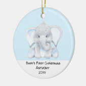 Aangepaste blauw-olifantenbaby's, eerste Kerstmis Keramisch Ornament (Links)