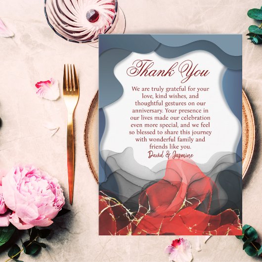 Aangepaste Blauw & Rood Abstracte bruiloft Jubileu Bedankkaart