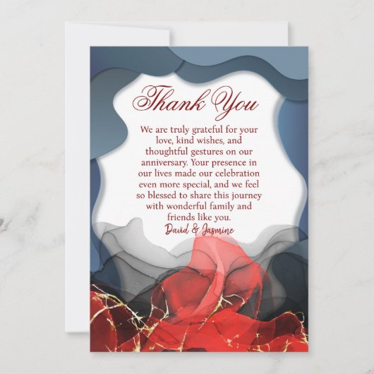 Aangepaste Blauw & Rood Abstracte bruiloft Jubileu Bedankkaart (Voorkant)