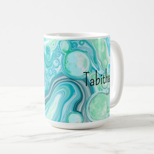 Aangepaste blauw, turquoise Zee Waves belletjes Koffiemok (Voorkant rechts)