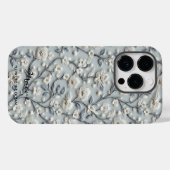 Aangepaste Blauw & Wit Geborduurde Bloemen Naam Qu Case-Mate iPhone Case (Achterkant (horizontaal))
