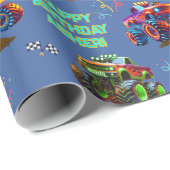 Aangepaste Blauwe 3D Monster Truck Verjaardag voor Cadeaupapier (Rol Hoek)