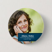 Aangepaste blauwe Afstuderen schooljaar Foto Ronde Button 5,7 Cm (Voorkant)