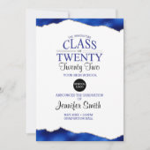 Aangepaste blauwe Afstuderen-uitnodiging met achte Kaart (Voorkant)