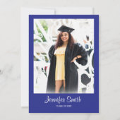 Aangepaste blauwe Afstuderen-uitnodiging met achte Kaart (Achterkant)