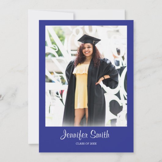 Aangepaste blauwe Afstuderen-uitnodiging met achte Kaart (Achterkant)