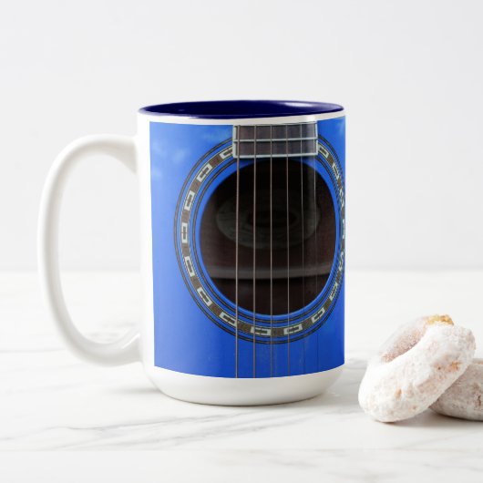 Aangepaste blauwe akoestische gitaar Mok (Met donut)