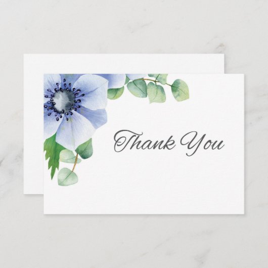 Aangepaste blauwe anemoon en eucalyptus bedankkaart (Voorkant / Achterkant)