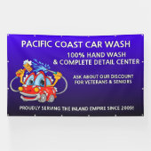 Aangepaste Blauwe Autowas Comical Toon Auto Groot Spandoek (Horizontaal)