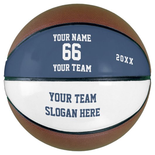 Aangepaste blauwe basketbal met naam, nummer, team (Voorkant)