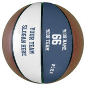 Aangepaste blauwe basketbal met naam, nummer, team (Verticaal)