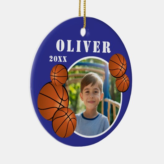 Aangepaste Blauwe Basketbal Sport Foto Keramisch Ornament (Rechts)
