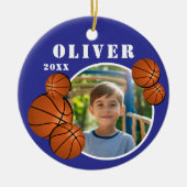 Aangepaste Blauwe Basketbal Sport Foto Keramisch Ornament (Voorkant)