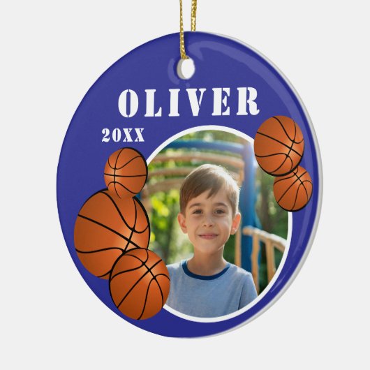 Aangepaste Blauwe Basketbal Sport Foto Keramisch Ornament (Links)