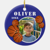 Aangepaste Blauwe Basketbal Sport Foto Keramisch Ornament (Achterkant)