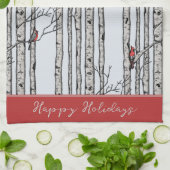 Aangepaste blauwe berkenbomen en rode kardinaalvog theedoek (Gevouwen)