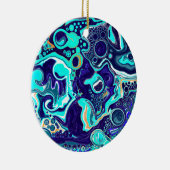 Aangepaste blauwe Blauwgroen oceaanwervelingen Vlo Keramisch Ornament (Rechts)