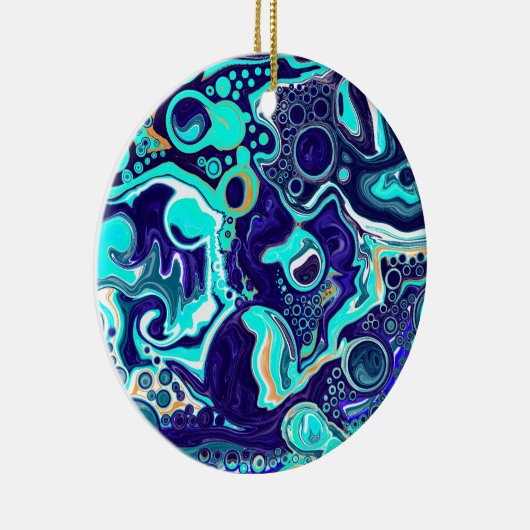 Aangepaste blauwe Blauwgroen oceaanwervelingen Vlo Keramisch Ornament (Rechts)