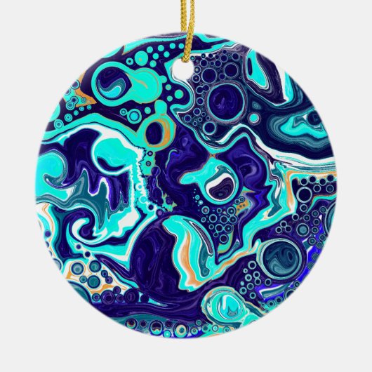 Aangepaste blauwe Blauwgroen oceaanwervelingen Vlo Keramisch Ornament (Voorkant)