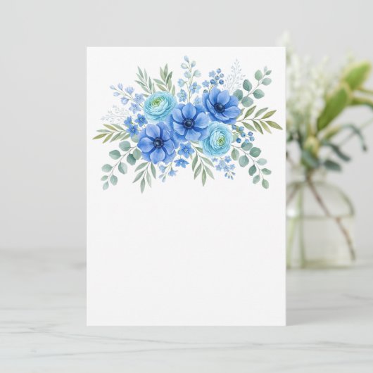 Aangepaste Blauwe Bloem Save The Date (Staand voorkant)