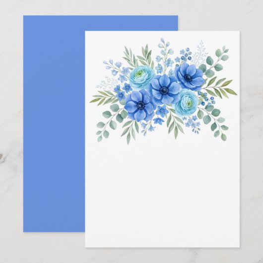 Aangepaste Blauwe Bloem Save The Date (Voorkant / Achterkant)