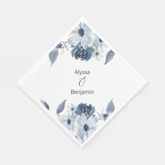Aangepaste blauwe bloem waterverf bruiloft servet (Hoek)