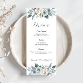 Aangepaste Blauwe Bloemen Bruiloft Menu (4 "x9")
