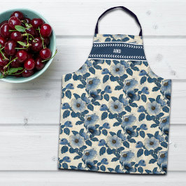 Aangepaste Blauwe Bloemen Gouden Glitter Japanse U Schort