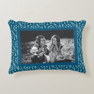 Aangepaste Blauwe Bloemen Grens Familie Foto Keeps Accent Kussen