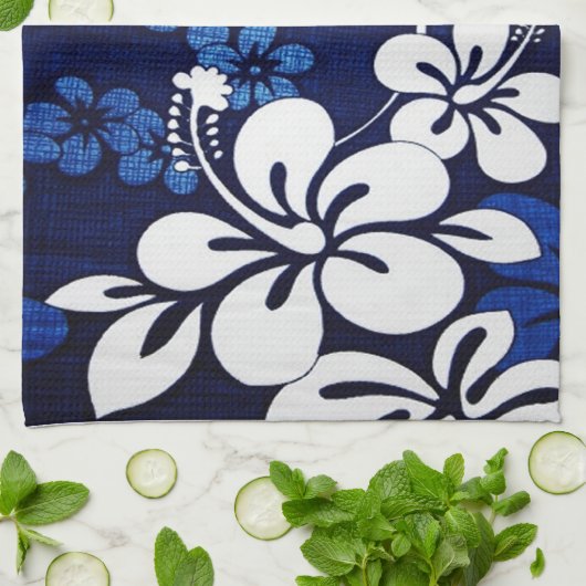 Aangepaste Blauwe Bloemen Hawaii Theedoek (Gevouwen)