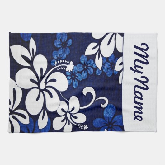 Aangepaste Blauwe Bloemen Hawaii Theedoek (Horizontaal)