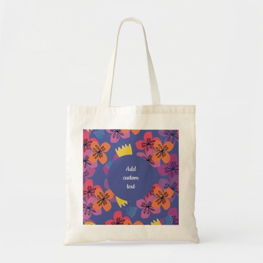 Aangepaste blauwe bloemen kleurrijk tote bag (Voorkant)