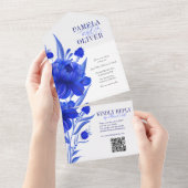 Aangepaste Blauwe Bloemen met QR RSVP All In One Uitnodiging (Afscheurbaar)