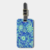 Aangepaste blauwe bloemenkleurlabel bagagelabel (Voorkant verticaal)