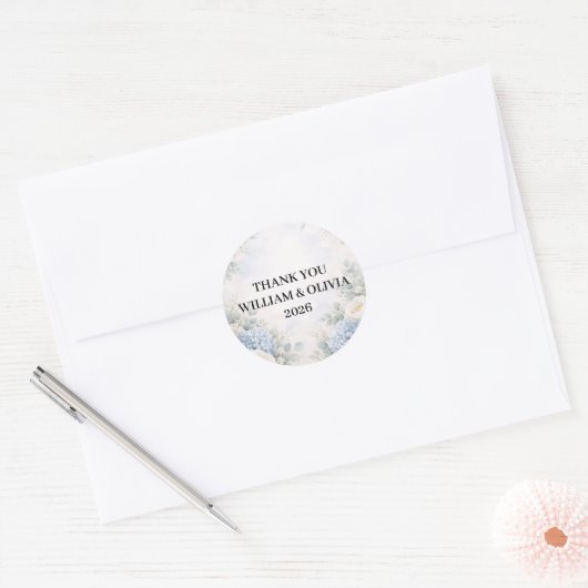 Aangepaste blauwe bloemige trouwsticker ronde sticker (Envelop)